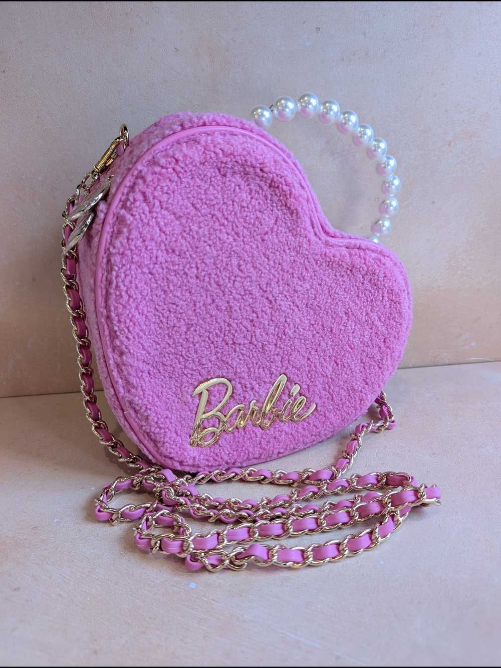 Universe Barbie Pink Heart Crossbody Bag with Pearl Handle